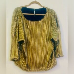 Plenty by Tracy Reese Size M gold metallic pleated blouse